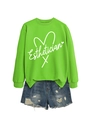 Detail of neon green Esthetician sweatshirt with heart graphic and white text - S / Neon Green (White Font)