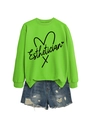 Detailed view of neon green Esthetician sweatshirt and distressed blue denim shorts - S / Neon Green (Black Font)