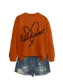 Detail of orange Esthetician sweatshirt with line heart and distressed denim shorts - S / Burnt Orange (Black Font)