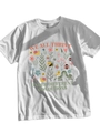 Dettaglio dell'illustrazione con fiori e insetti su t-shirt bianca a girocollo - S / Bianco