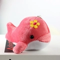 Llavero mini de ballena de peluche rosa y blanco con flor amarilla y cadena de plata - Aprox 10cm / Rojo