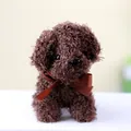 Realistic teddy dog plush toy in dark brown curly faux fur with brown ribbon bow - 12cm / Dark Brown