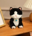 Cute black and white plush cat keychain with a blue heart pearl necklace accessory - About 15cm / Cow