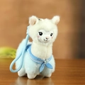 White alpaca plush keychain with blue sailor bow tie and soft long fur texture - Sailor Collar-Blue
