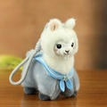 Cute grey alpaca plush keychain with navy collar and star charm on wooden background - Sailor Collar-Grey