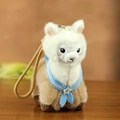 Plush alpaca keychain with blue sailor bow tie and light brown soft fur detail - Sailor Collar-Brown