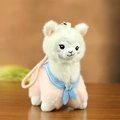 Plush alpaca keychain in white and pink faux fur with a blue sailor collar accessory - Sailor Collar-Pink