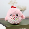 Cute pink plush chick toy with white lace bib and colorful polka dots bag charm - Approx 10cm / Pink