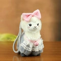 Cute grey alpaca plush keychain with pink bow and lace collar on wooden background - Lace Bow-Grey