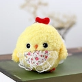 Cute yellow plush chick keychain with floral lace apron and red heart on head - Approx 10cm / Yellow