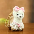 Cute white alpaca plush keychain with pink bow and lace collar on a wooden desk - Lace Bow-Brown