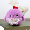 Plush purple chick keychain with red heart and floral lace bib for backpack decor - Approx 10cm / Purple