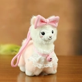 Plush alpaca keychain with pink bow and lace collar on warm wooden surface - Lace Bow-Pink