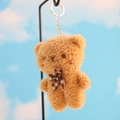 Portachiavi orsetto di peluche marrone con fiocco a quadretti e anello in metallo - Marrone