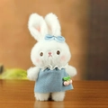 Cute white plush bunny keychain in a light blue dress with cherry detail - 20cm / Blue Lace Skirt Style