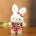 White plush bunny keychain in red checkered dress with crossbody bag and bow detail - 20cm / Red Plaid Skirt Style