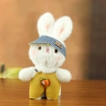 Plush white bunny keychain wearing a yellow overall and a blue striped hat - 20cm / Yellow Overalls Style