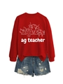 Detail of red crewneck sweatshirt with farm animal graphics and denim shorts - S / Bright Red Sweatshirt (White Pattern)