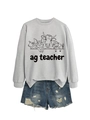 Detail of grey sweatshirt featuring farm animal graphics and Ag Teacher text design - S / Grey Sweatshirt (Black Text Pattern)