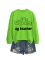 Détail du sweat-shirt vert ag teacher avec motifs animaux de la ferme et bords-côtes - S / Sweat-shirt vert fluo (motif noir)