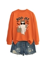 Detail van Boo-Jee spookprint met luipaardpatronen op een oranje sweatshirt - S / Oranje