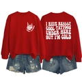 Vue avant et arrière du sweat-shirt rouge avec motif de crâne et slogans de tatouage - S / Rouge Vif (Imprimé Blanc)