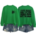 Détails à plat : sweat-shirt vert avec imprimé tatouage et short en jean effiloché - S / Vert Herbe (Imprimé Noir)