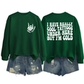 Detail of green crewneck sweatshirt with white back print and cool tattoos slogan text - S / Tops / Dark Green (White Print)