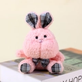 Portachiavi con coniglio di peluche rosa con fiocco blu a quadri scozzesi - Rosa / Rosa