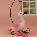 Portachiavi fenicottero rosa in morbido peluche con anello di metallo argento - Altezza 16cm / Rosa Chiaro