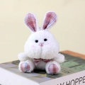 Simpatico coniglio di peluche bianco con dettagli a quadretti rosa e fiocco - Stile a Quadri Rosa / Bianco