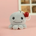 Portachiavi polpo di peluche grigio con campanellino rosso e chiusura a moschettone argento - Grigio