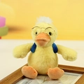 Süße gelbe Ente Plüschtier mit goldener Brille und blauer Tasche als Anhänger - Höhe ca. 12cm / Gelb