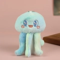 Blue and mint green jellyfish plush keychain with embroidered face and silver bead chain - Green Color Blocking / About 13cm
