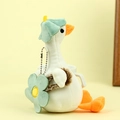 Niedlicher Plüsch-Ente-Schlüsselanhänger mit Blumenhut und Sonnenblumen-Tasche - Hellblau / Ca. 18cm
