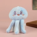Blue plush jellyfish keychain with heart embroidery eyes and soft tentacles hanging - Patchwork Blue / About 13cm