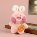 Portachiavi con coniglietto di peluche rosa con borsa a carota arancione e orecchie - Rosa