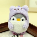 Cute penguin plush keychain wearing a purple bear hoodie for bags and backpacks - Around 9cm / Purple