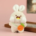 Portachiavi con coniglio di peluche albicocca e borsa carota in morbida pelliccia - Marrone