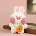 Portachiavi con coniglio di peluche bianco con borsa carota e orecchie rosa - Beige