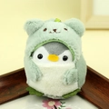 Plush penguin keychain wearing a light green animal hoodie for backpack decoration - Around 9cm / Dark Green