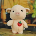 Pink plush pig keychain with golden ears and strawberry print on soft fur - About 10cm High / Pink