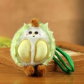 Simpatico portachiavi di peluche durian con pelliccia verde e dettagli giallo chiaro - Durian