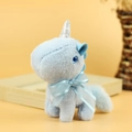 Cute light blue plush unicorn keychain with silver glitter horn and blue ribbon bow - Blue / Approx. 12cm