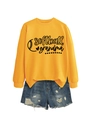Yellow 'Softball Grandma' sweatshirt paired with blue distressed denim shorts on white - Yellow (Black Font)