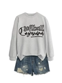 Detail of softball grandma gray sweatshirt with ribbed collar and frayed denim shorts - Grey (Black Font)
