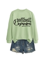 Detail of light green sweatshirt with softball grandma print and denim shorts outfit - Olive Green (Black Font)