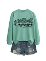 Mint green softball grandma sweatshirt paired with distressed ripped denim shorts - Light Green (Black Text)