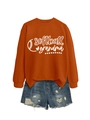 Detail of orange softball grandma sweatshirt paired with distressed denim shorts - Burnt Orange (White Font)