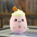 Pink strawberry bubble tea plush keychain with cute embroidery and straw detail - Strawberry Style (01) / Pink
